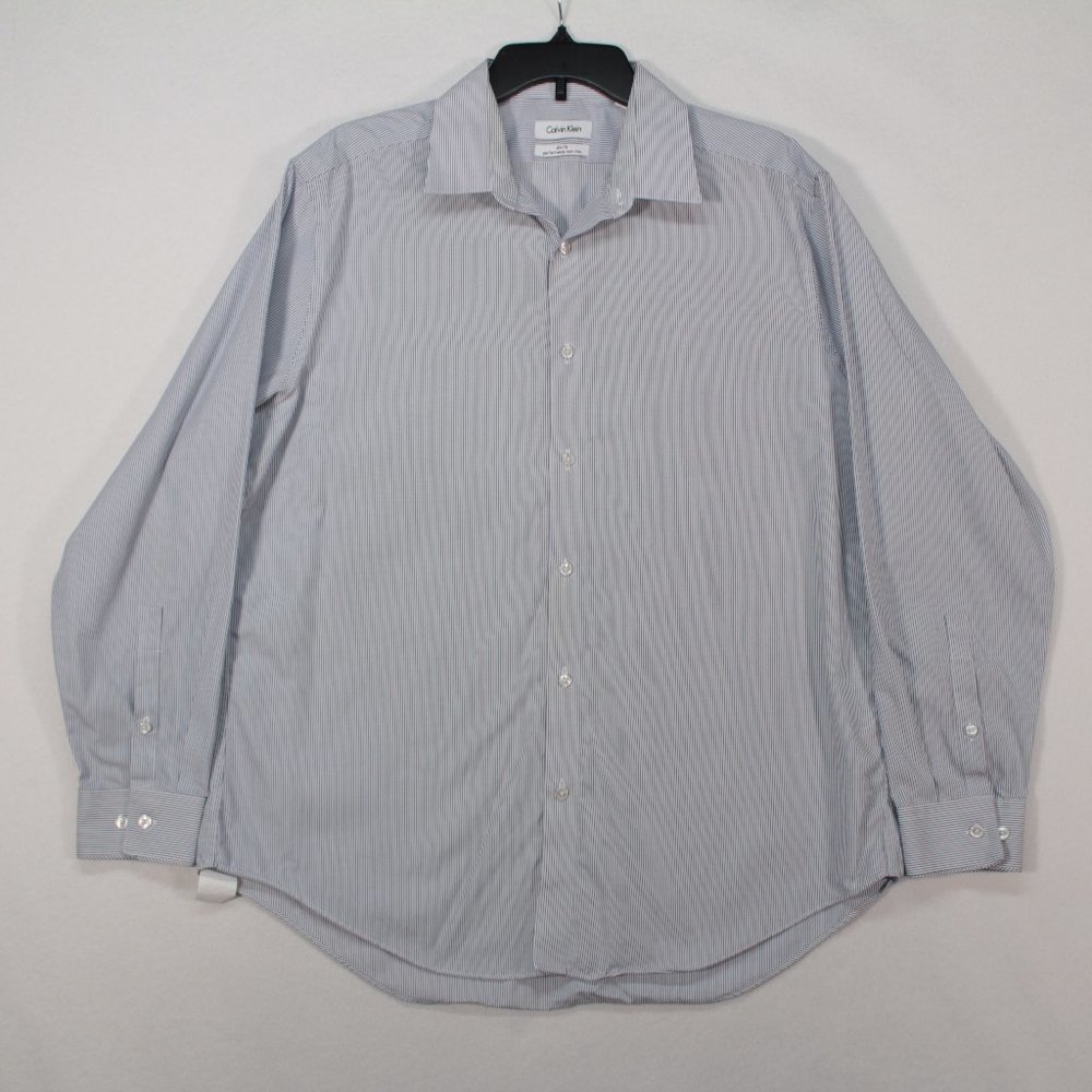 Calvin Klein Shirt Men's 17 32/33 Multicolor Long Sleeve Striped Slim Fit
